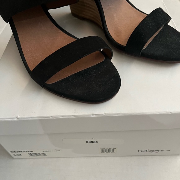 NWT Clarette Ankle Strap, wedge shoes heels black leather size 8.5M original box - Picture 7 of 10
